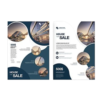 Realistic Commercial Blue Streamline Effect Dark Blue Home Sales Brochure Template