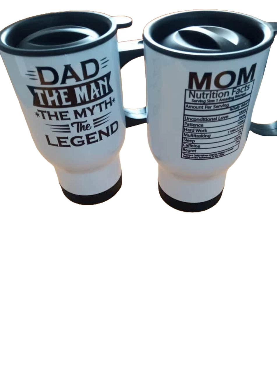 Mom and dad travel mugs