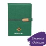 Branded dark green notebook