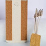 POWER BANK WOODEN 002 10000MAH featuring natural bamboo and cork casing with wireless charging capability and multi-connector cable