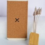 POWER BANK WOODEN 002 10000MAH featuring natural bamboo and cork casing with wireless charging capability and multi-connector cable